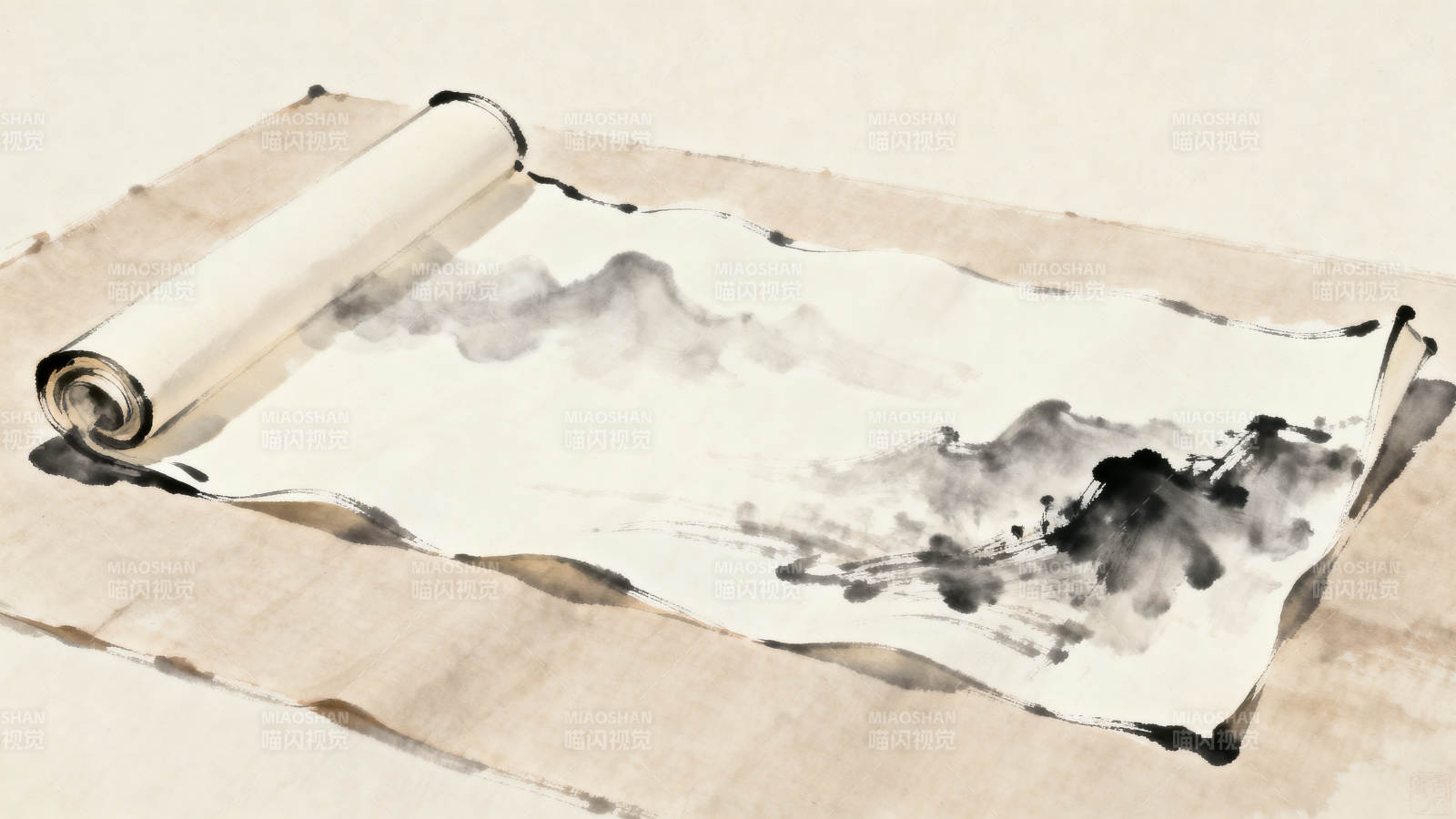 水墨画长卷山水意境图片