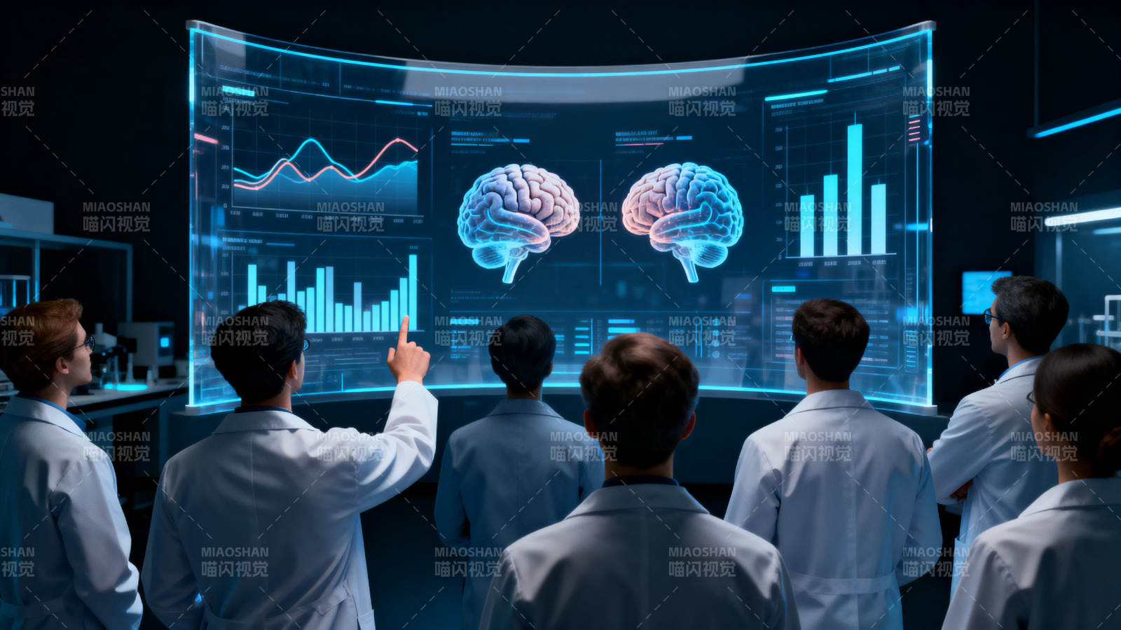 科学家研究大脑数据科技图片