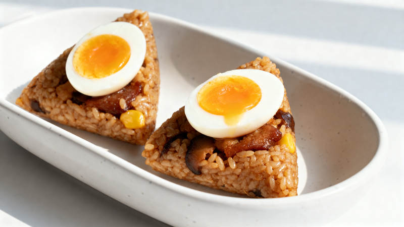 三角饭团配温泉蛋图片