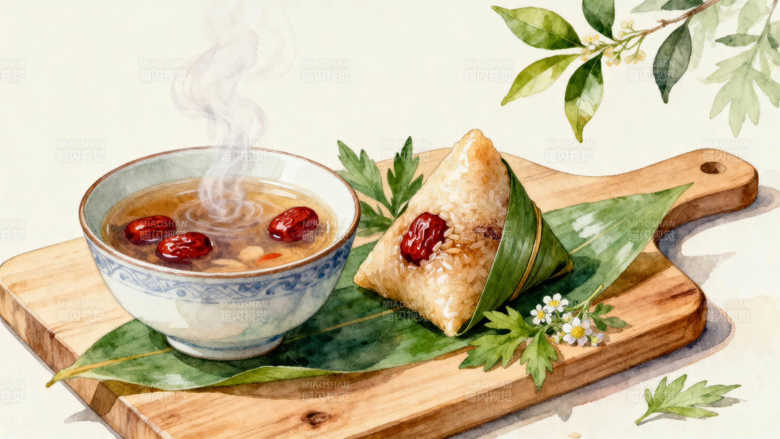 端午节粽子与红枣汤图片