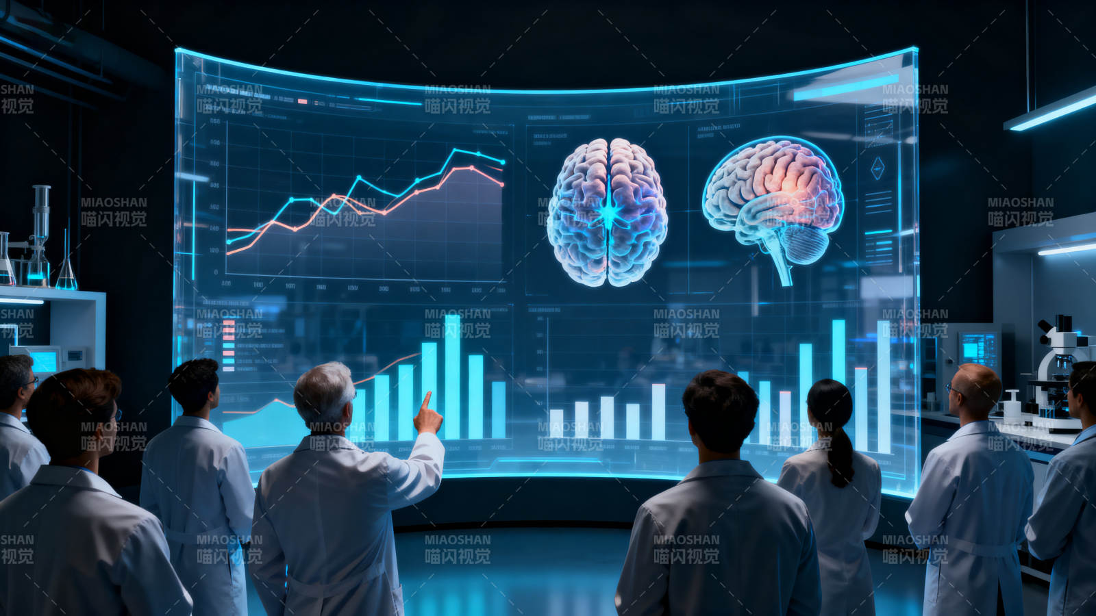 科学家讨论大脑数据研究图片