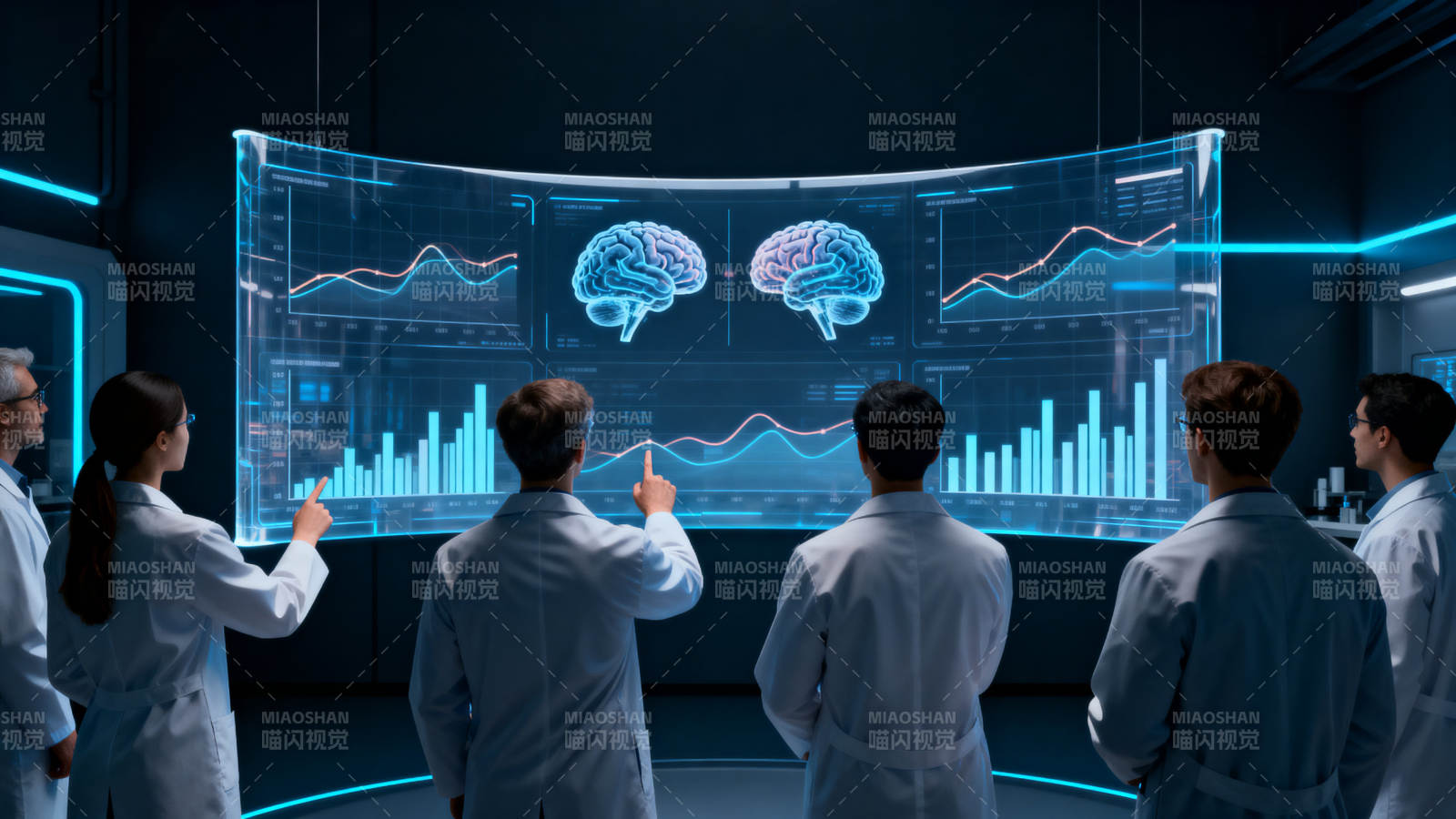 科学家研究大脑数据图片