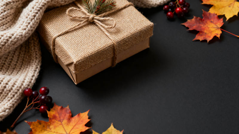 秋季礼物与落叶装饰图片