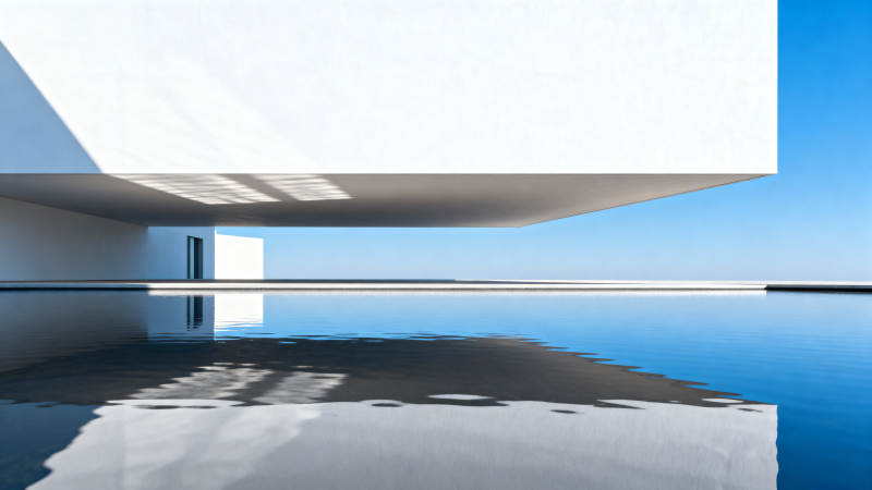 极简建筑与水面倒影图片