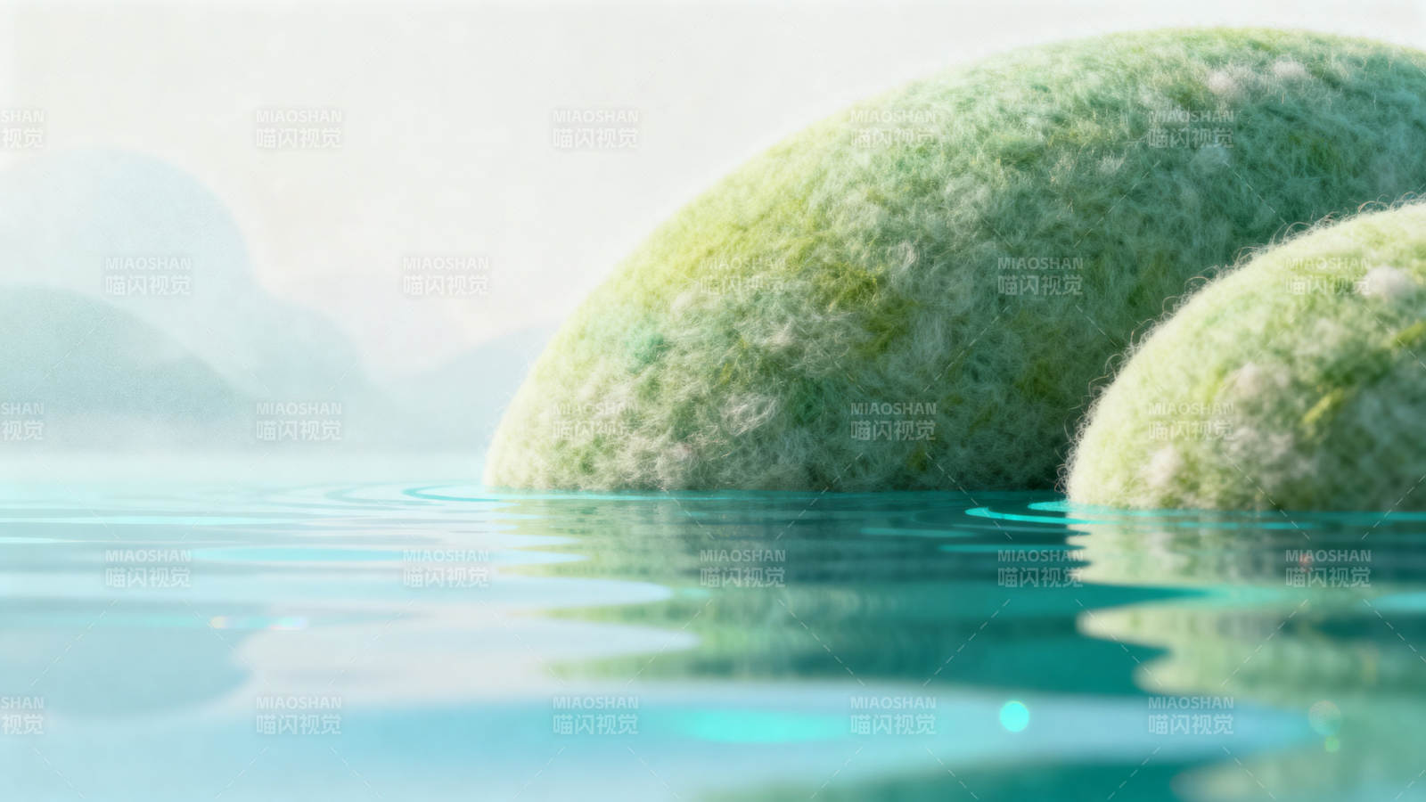 绒毛绿石水中倒影图片