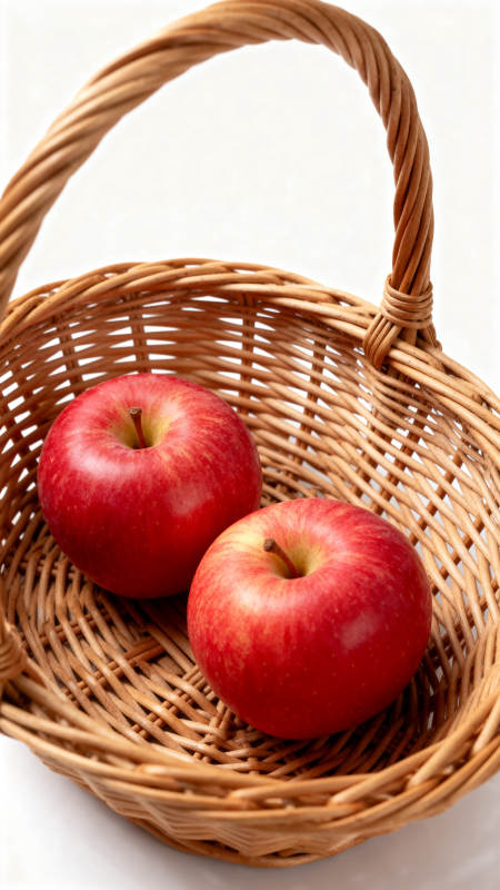 红苹果在柳条篮中图片