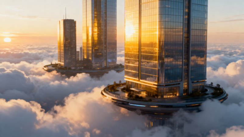 云中摩天大楼的科幻景象图片