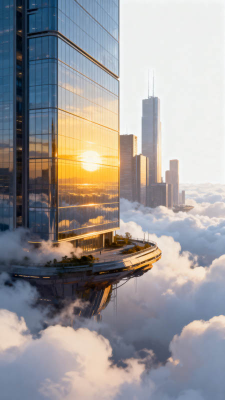 云中摩天大楼日出美景图片