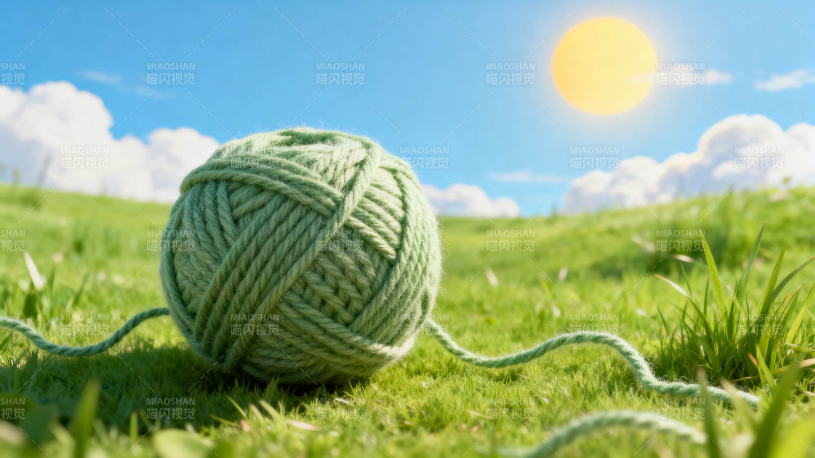 阳光草地上的毛线球图片