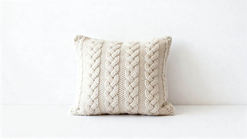 米色针织抱枕特写图片