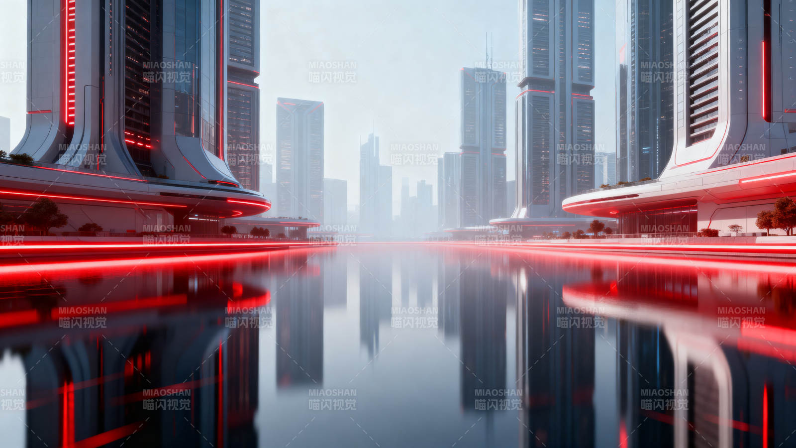 未来城市红色光带图片