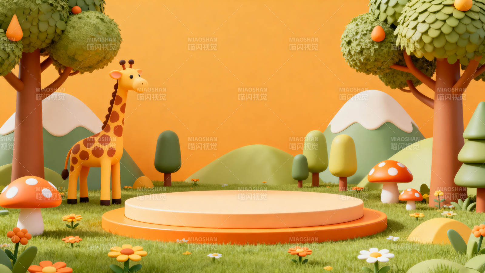 长颈鹿森林舞台背景图片