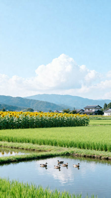 田园风光与向日葵田图片