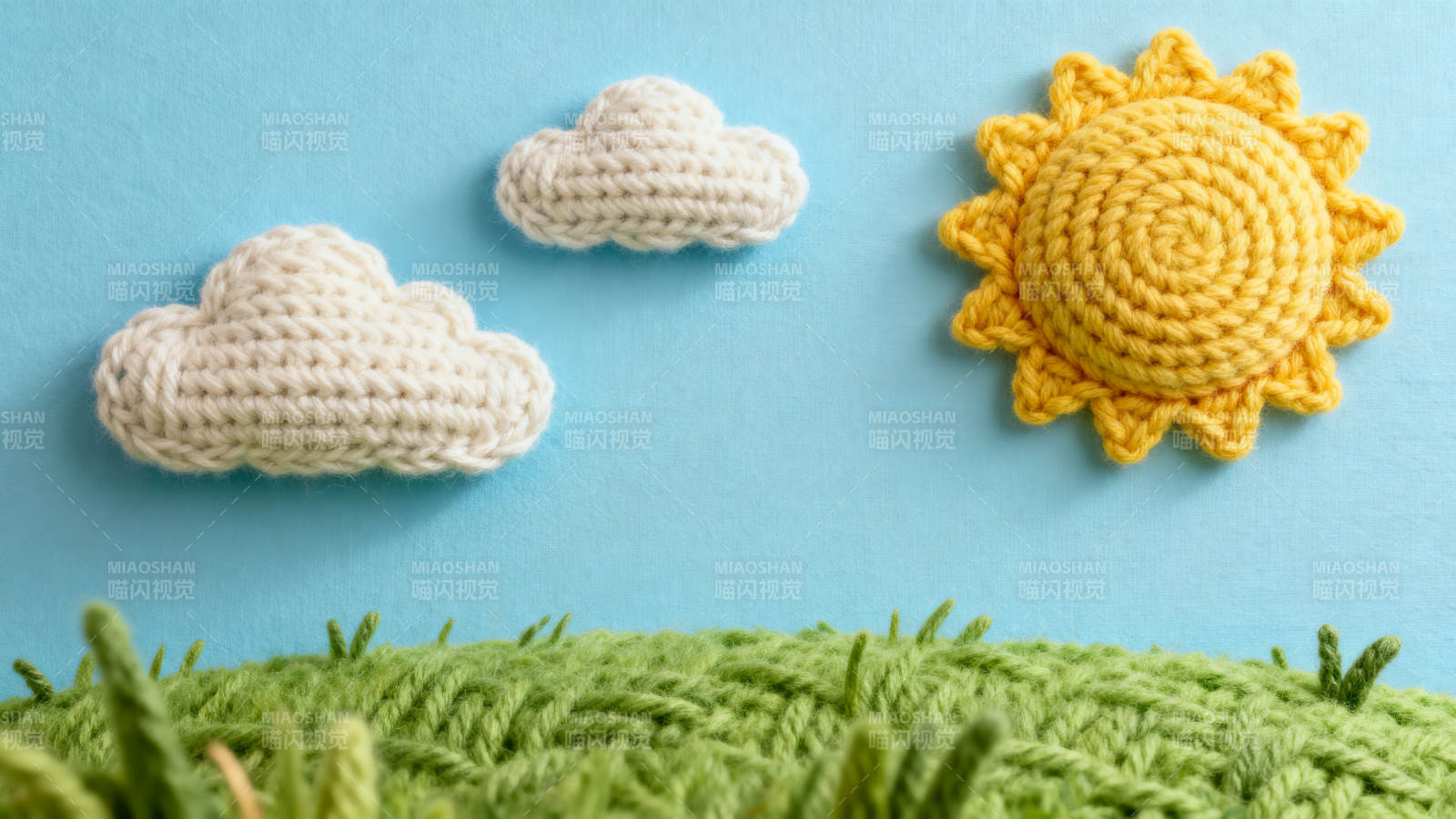 蓝天白云太阳草地针织图片