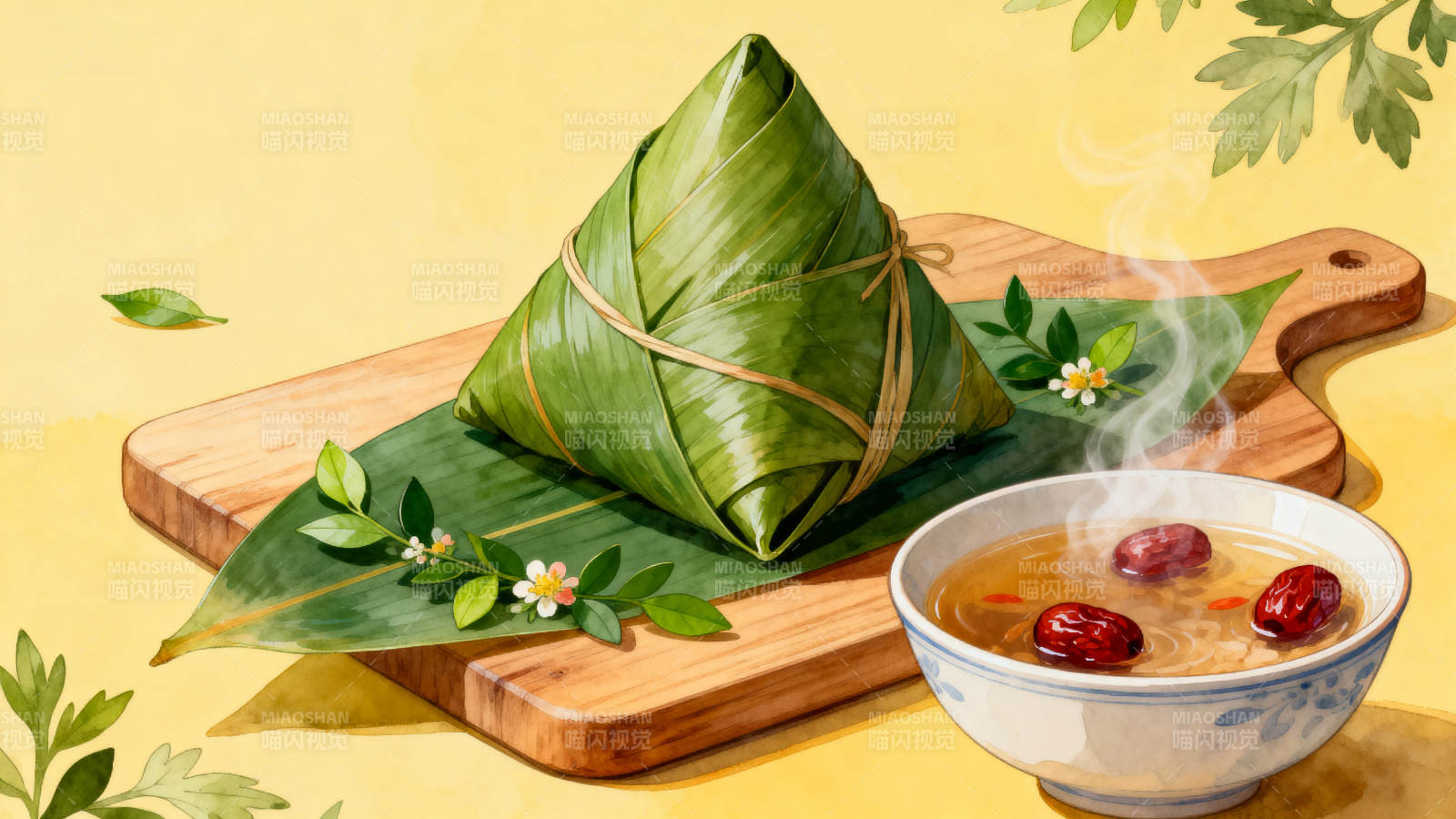 端午节粽子与红枣汤图片