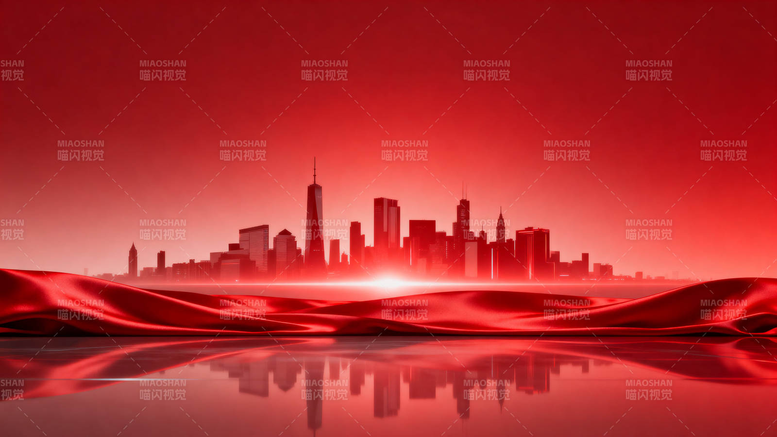 红色城市天际线背景图片