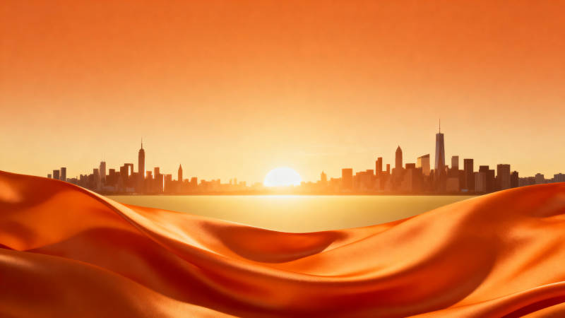 城市日出橙色绸缎图片