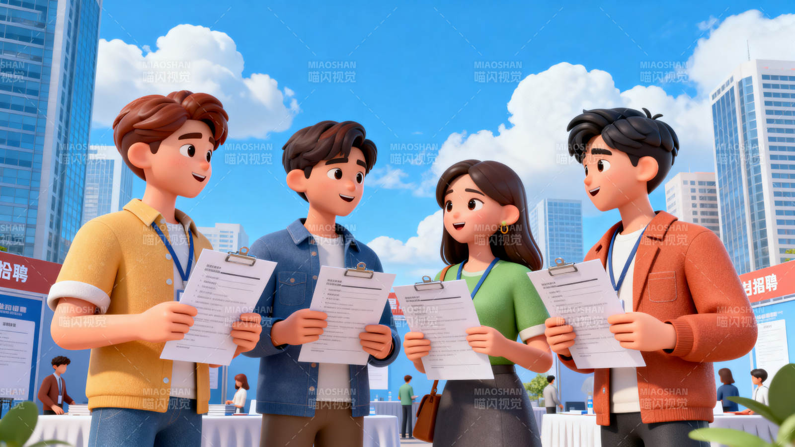 招聘会现场交流简历图片