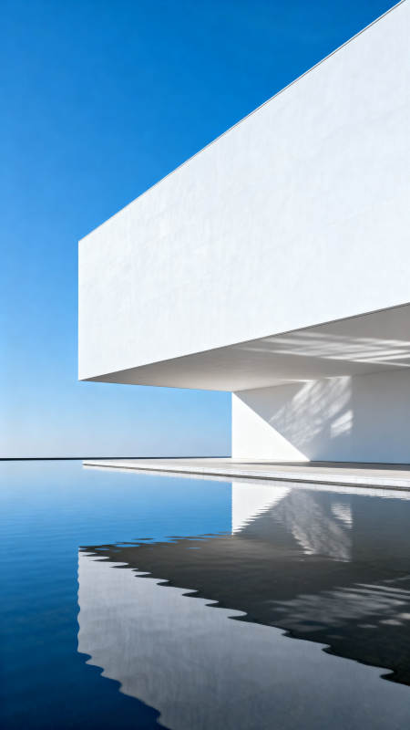 极简建筑与水面倒影图片