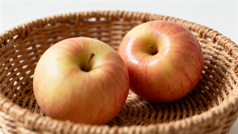 红黄相间苹果在篮中图片