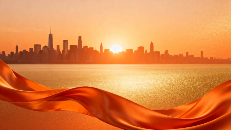 城市日出橙色丝带图片