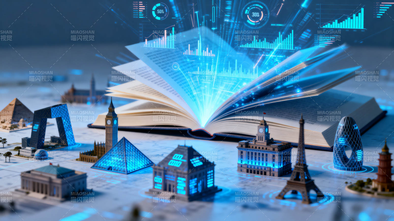 科技书籍与全球建筑图片