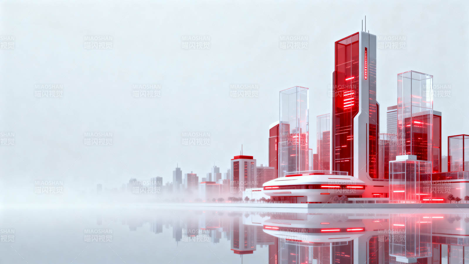 未来城市红色科技建筑图片