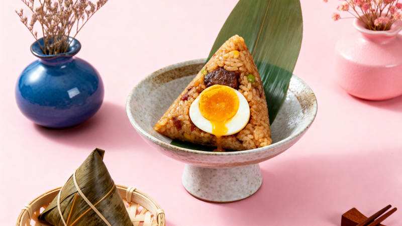 端午节咸蛋黄肉粽特写图片