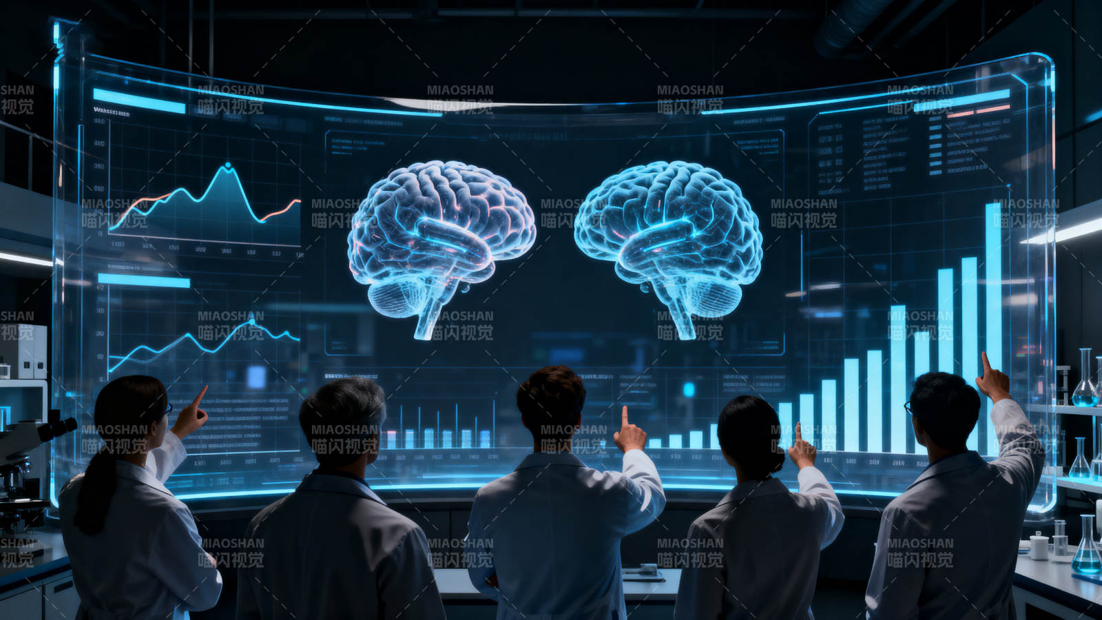 科学家研究大脑数据图片