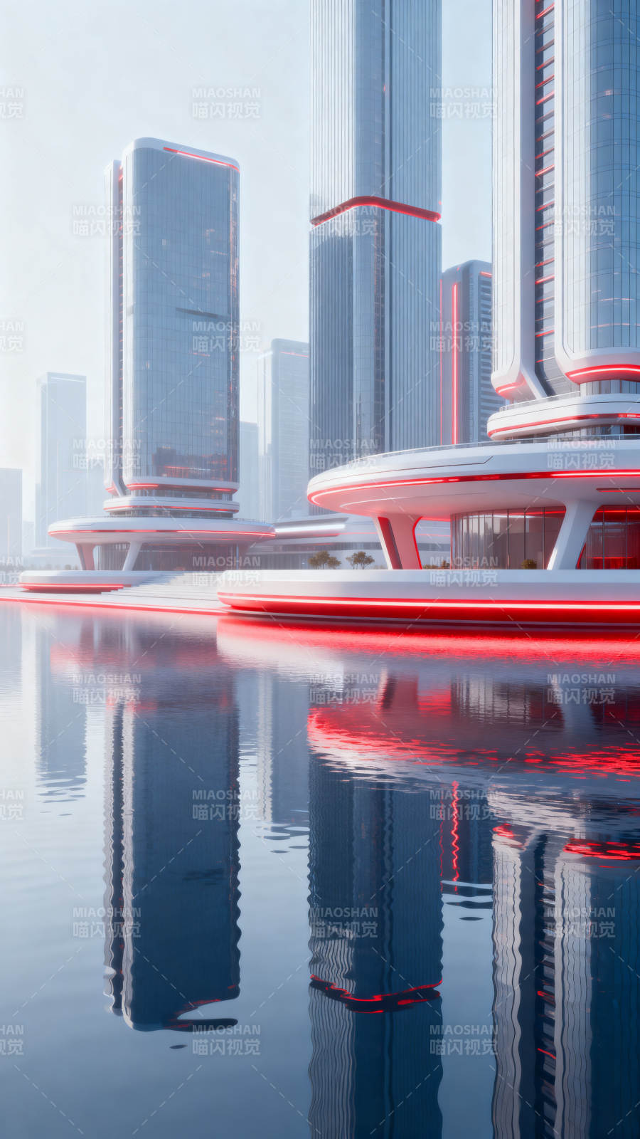 未来城市建筑倒影图片