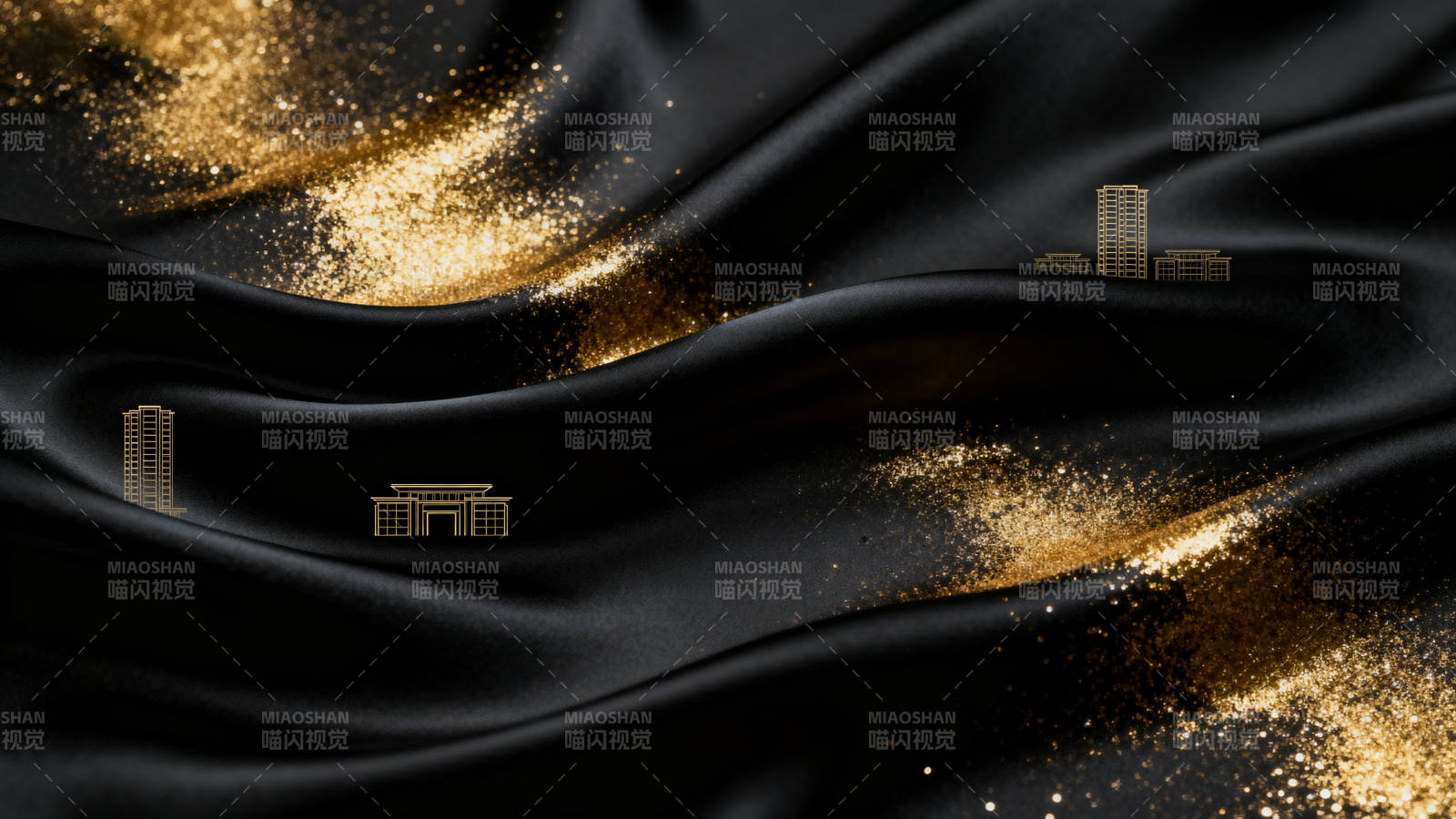 黑色背景金色建筑线条图片
