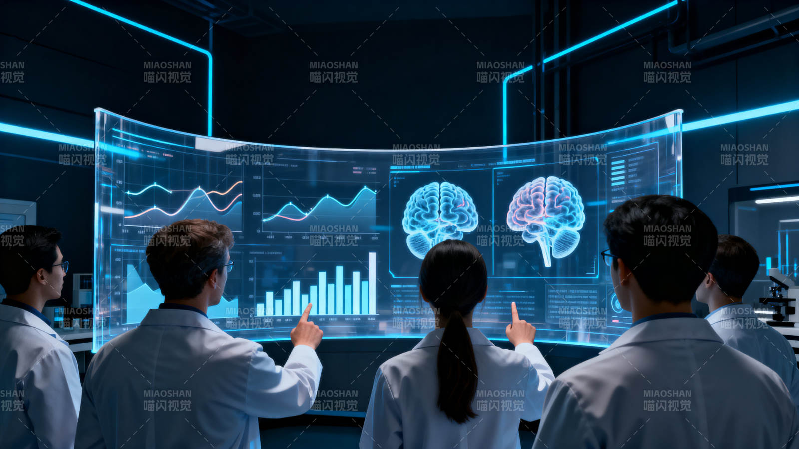 科学家研究大脑数据科技图片