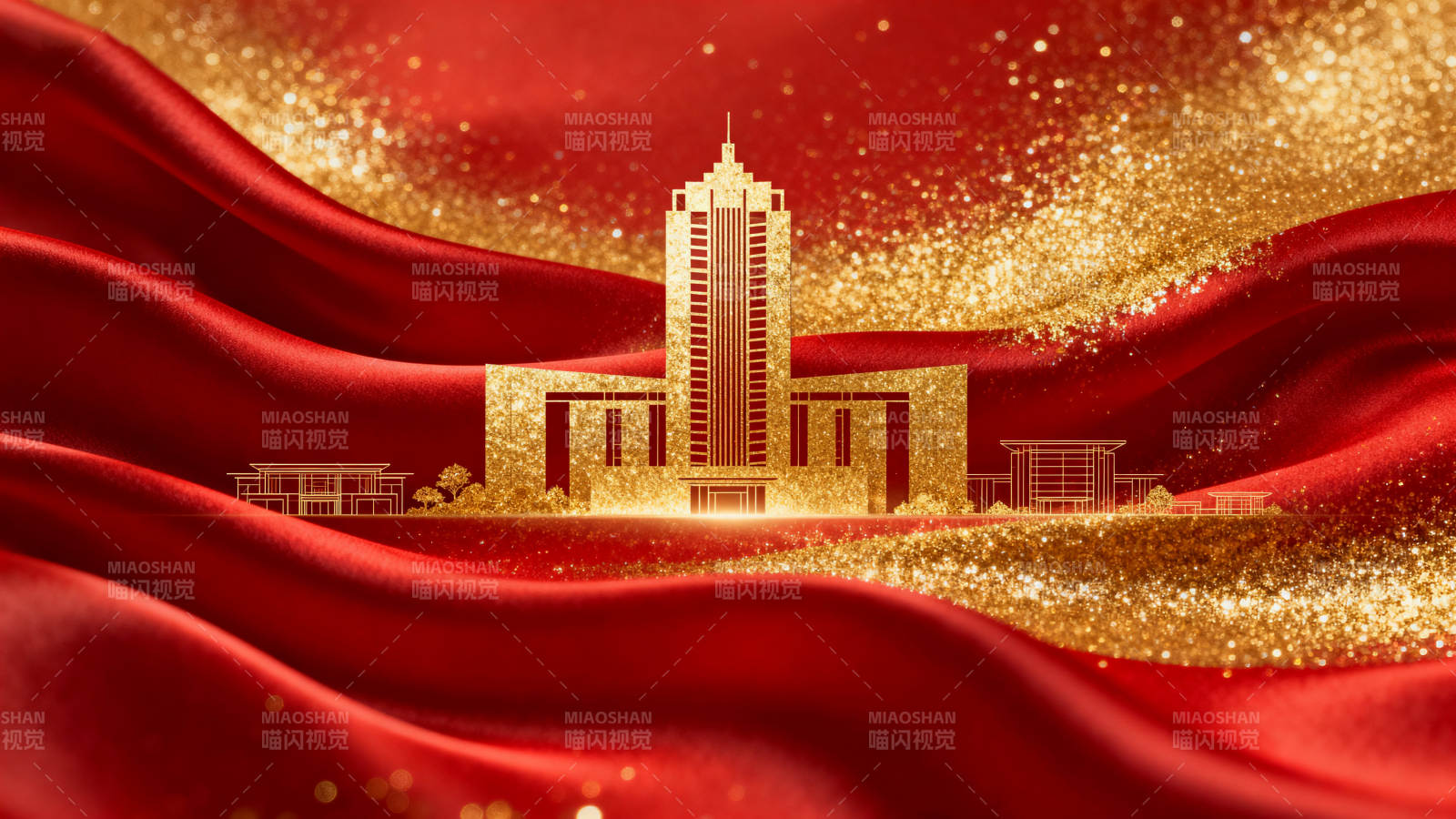 金色大楼红色背景图片