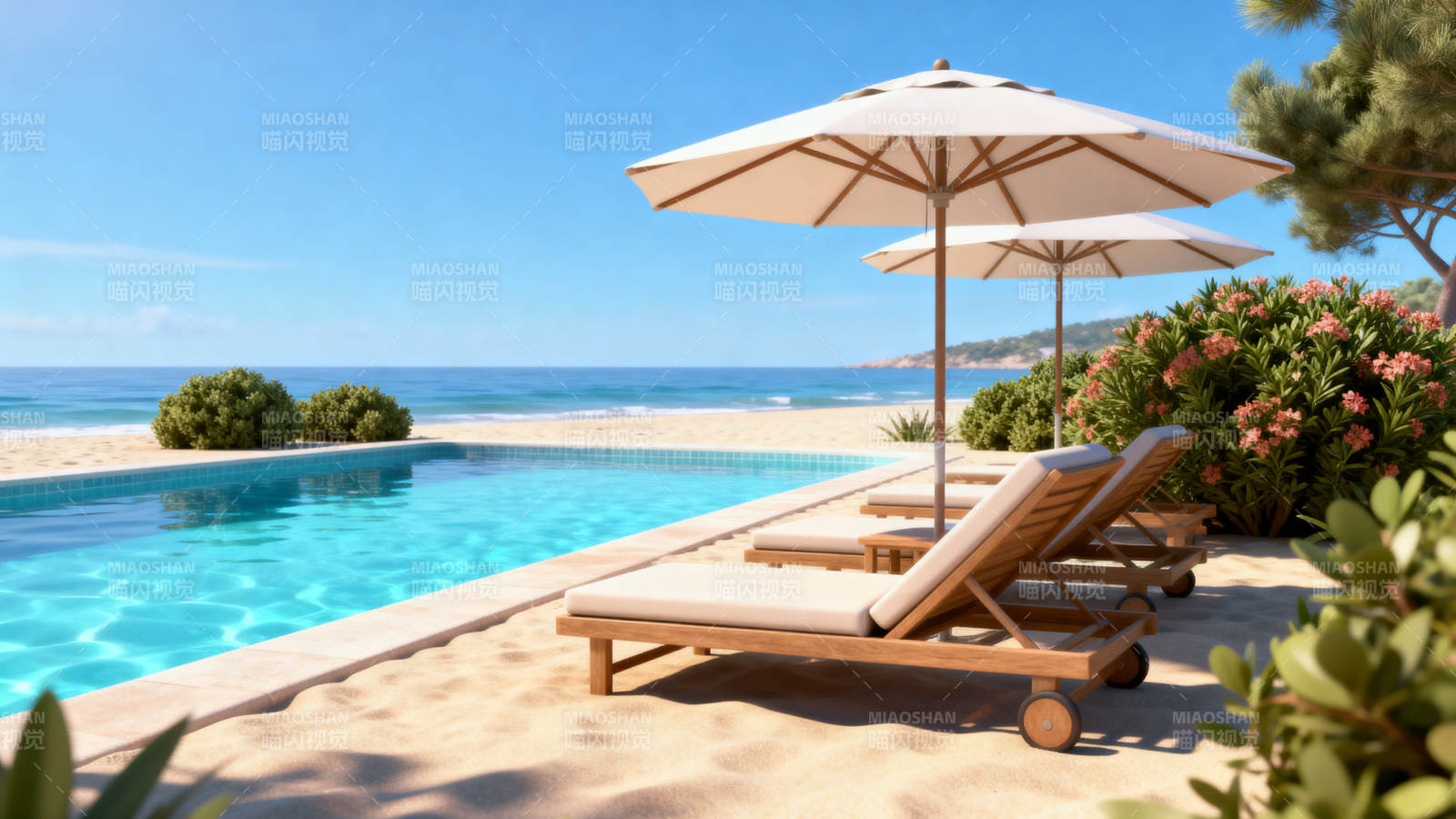 海边泳池休闲度假图片