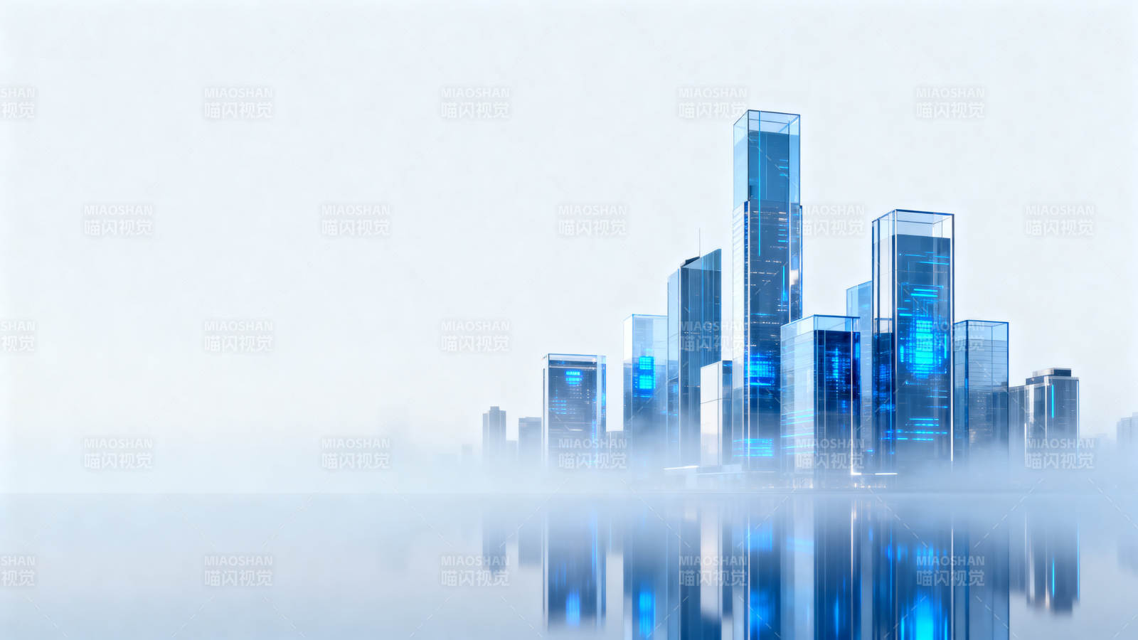 未来城市科技建筑倒影图片