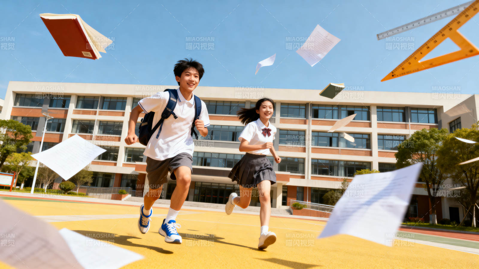 学生奔跑校园青春活力图片