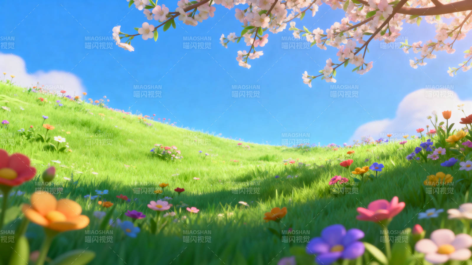 春日花海与樱花枝图片