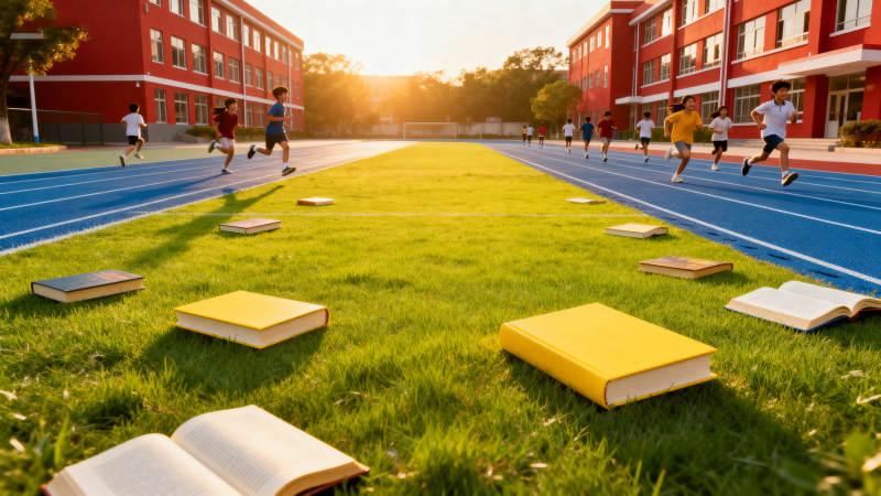 校园操场上的运动与学习图片
