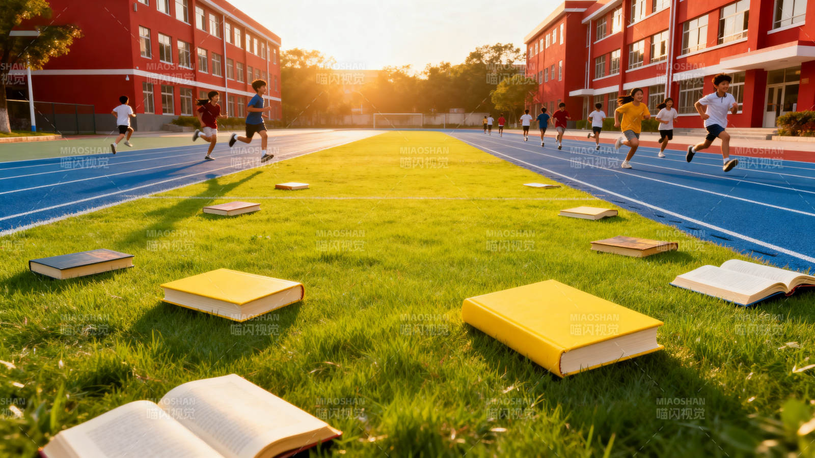 校园操场上的运动与学习图片