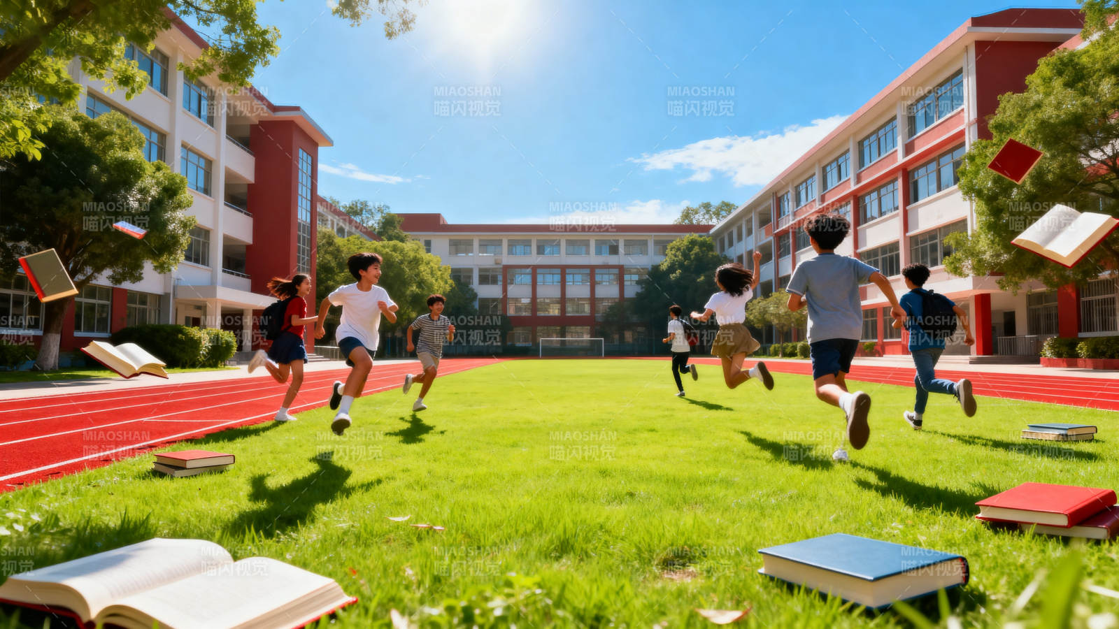 阳光校园欢乐奔跑图片