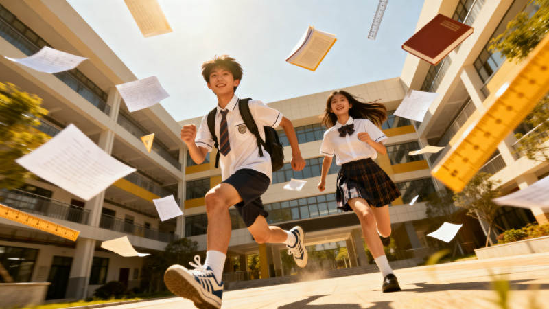 学生奔跑校园青春活力图片