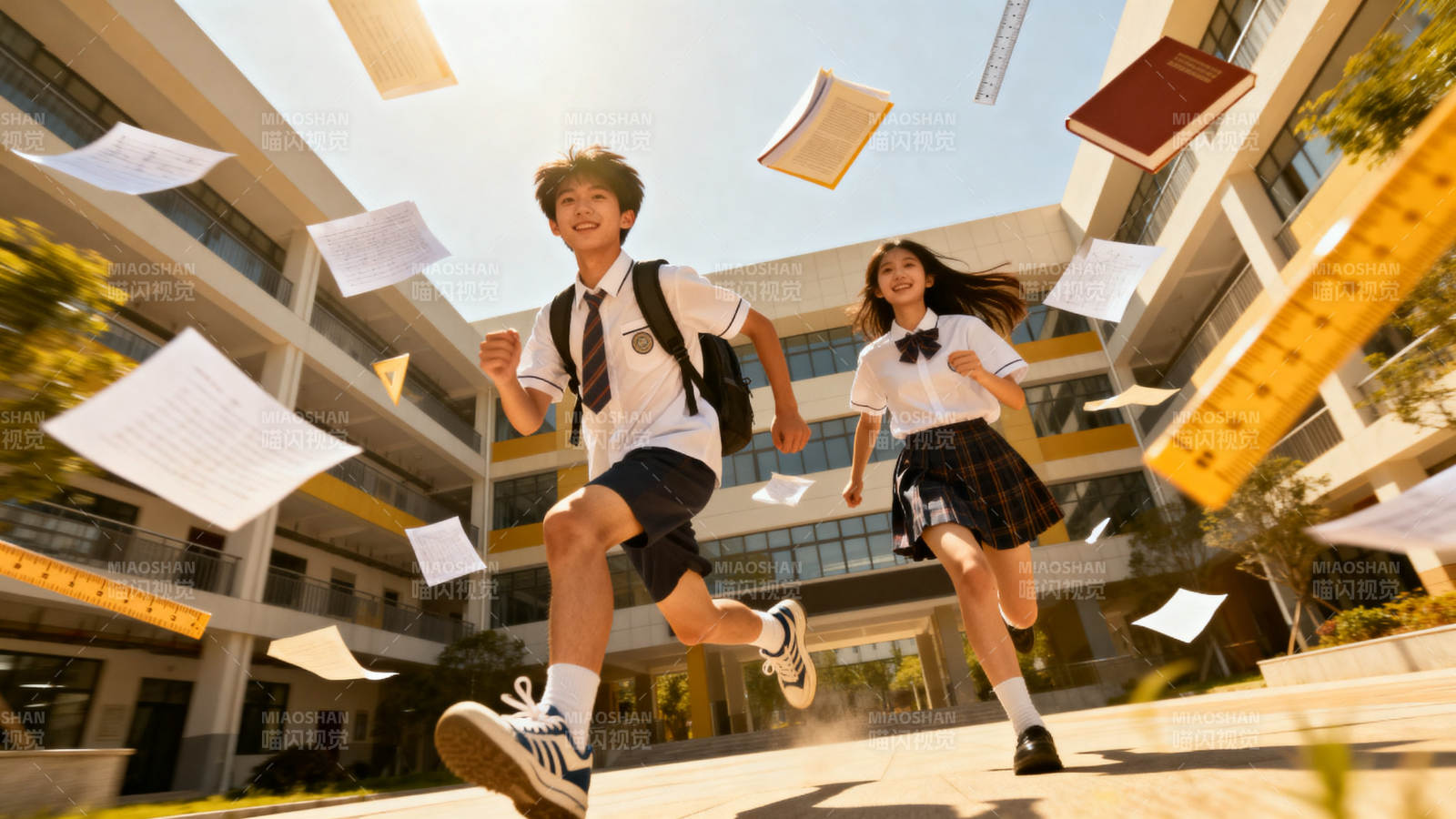 学生奔跑校园青春活力图片