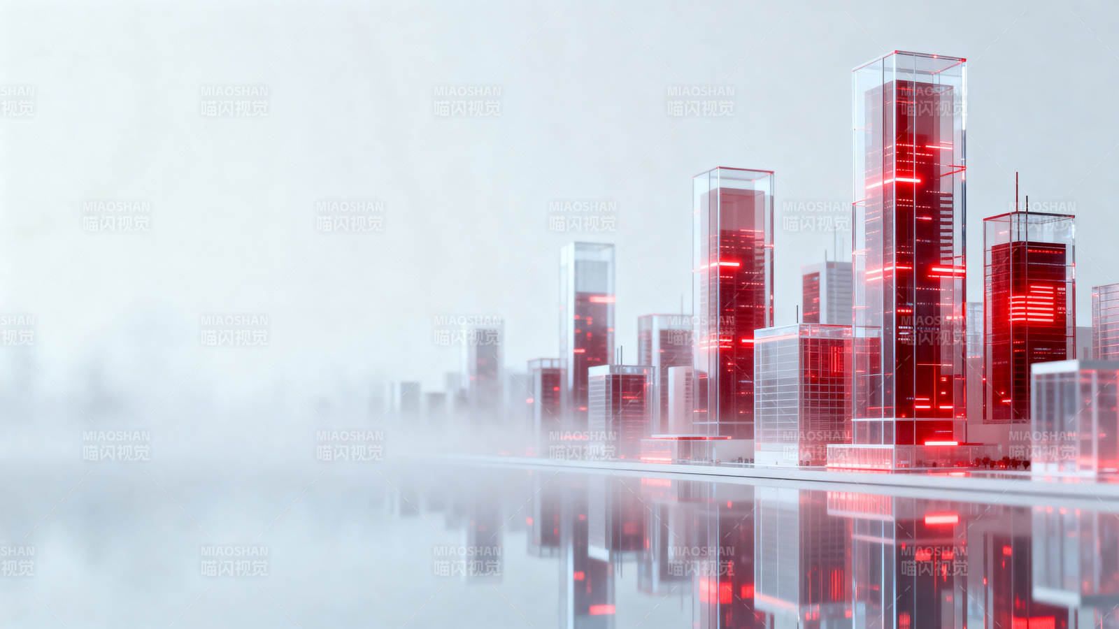 未来城市红色光效建筑图片