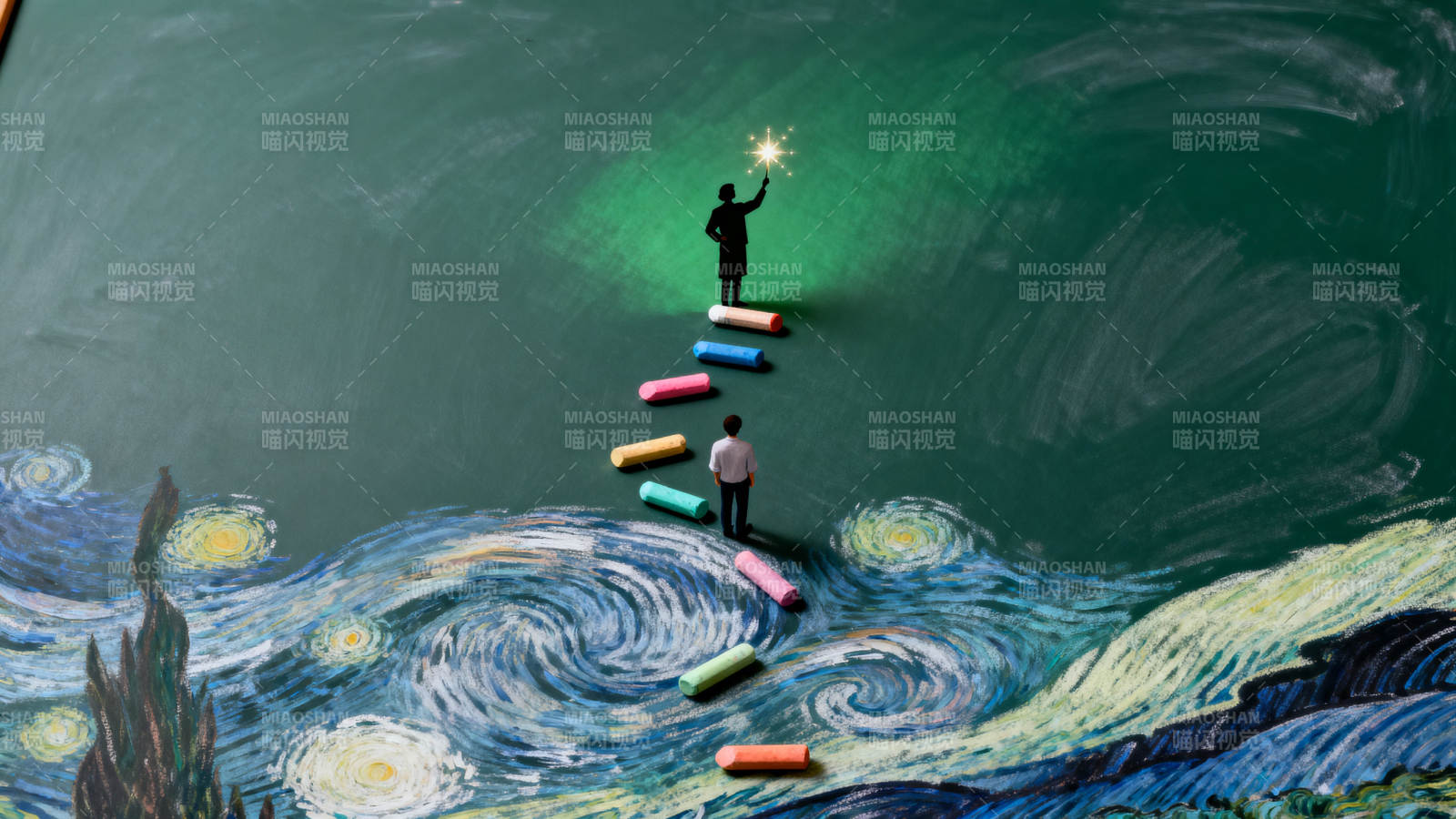 黑板上的星空与指引图片