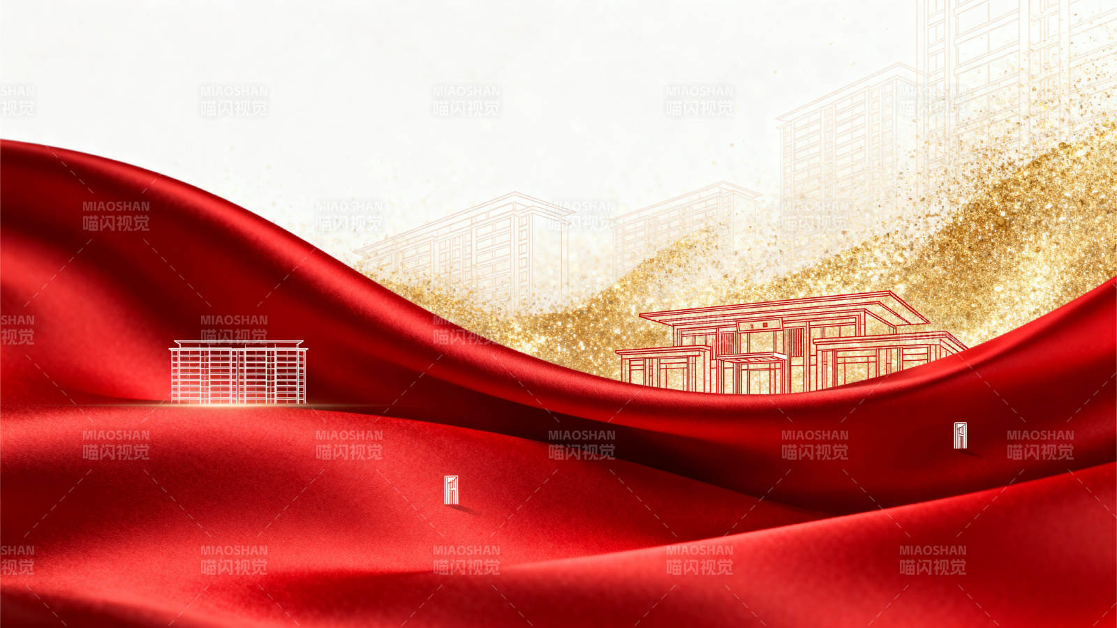 红色绸缎建筑背景图片