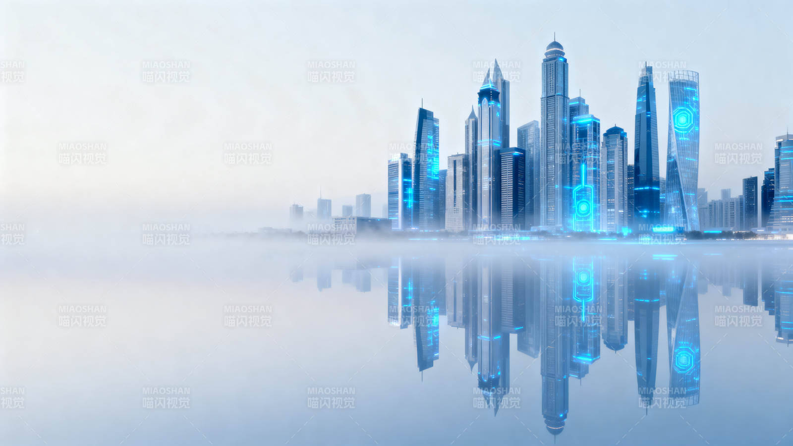 未来城市科技建筑倒影图片