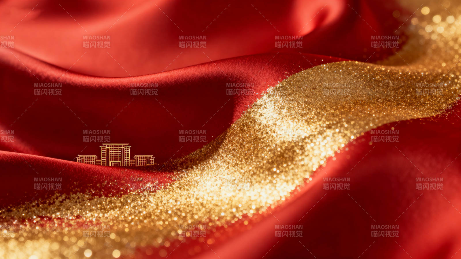 红色丝绸金色建筑图片