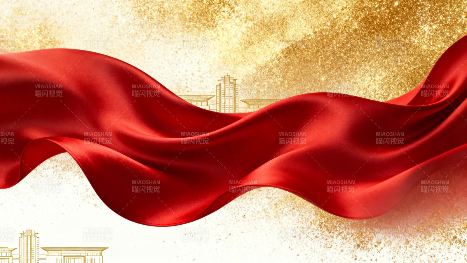 红色绸缎金色背景图片