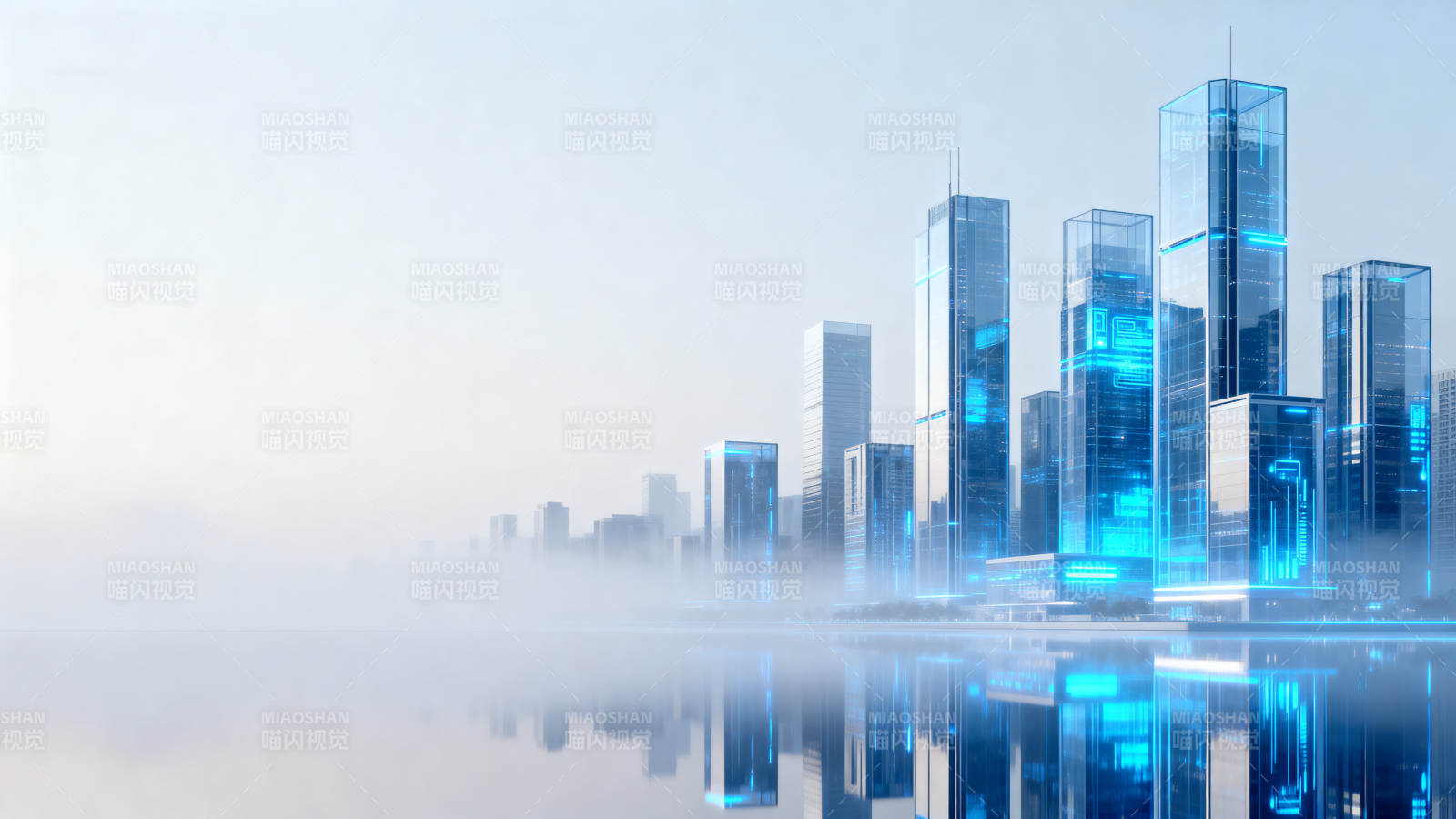 未来城市科技建筑倒影图片