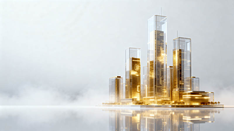 未来城市金色建筑群图片